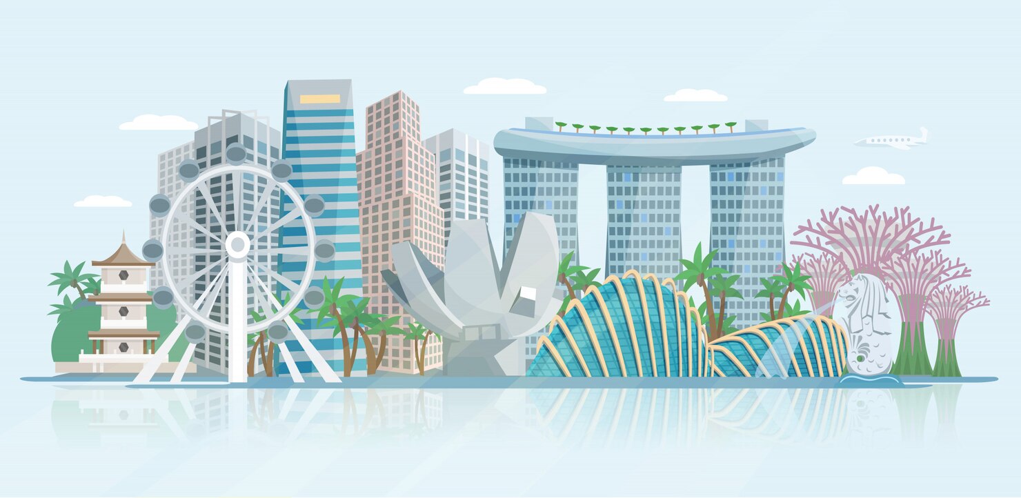 Singapore skyline clipart in colour